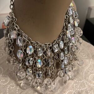 Elegant Silver Crystal Necklace bib